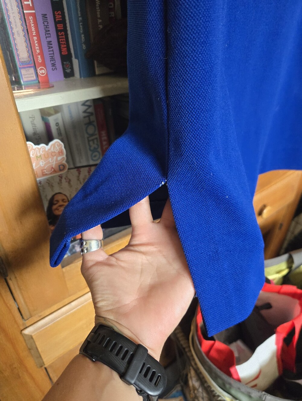 Vintage Cobalt Blue Mod A-Line Mini Dress Embroidered Whale Collared Polyester - Picture 4 of 10